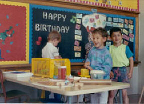 Blind preschooler, Cody Greiser, (center) participates fully in his local preschool program.