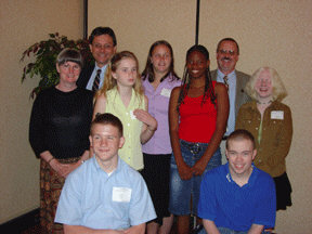 The Indiana COGS Club members pose with Matt Maurer and their school chaperones.   They are, from left to right, back to front: Mr. Al Lovati, Mika Baugh, Dr. Matt Maurer, Ms. Debbie Squire, Rylie Robinson, Breina Morris, Heather Oklak, Joel Cook, ang Nick DeHart.