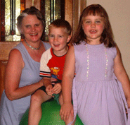 Grammy Pierce is very good about sharing her �toys� with her grandchildren Jackson and Miranda Schaum. Jackson, who loves balls of all types and sizes, is convinced that Grammy�s exercise ball was made just for him.