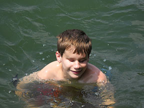 Jason Polanski swims in Smith Mountain Lake in Virginia.