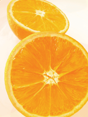 Two halved oranges