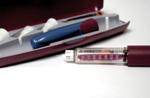 An insulin pen lays beside its case.