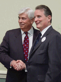 Senator Christopher Dodd greets Dr. Marc Maurer, President of the NFB, at last year�s Washington Seminar
