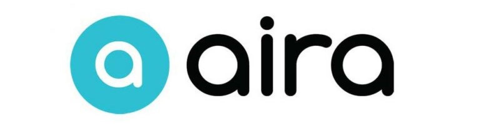 Aira logo depicts a lowercase "a" in a blue circle followed by the word "aira."