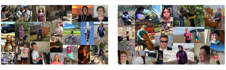 Two collages of blind people doing various activities and living the lives they want.