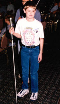 Wayne Pearcy with his long white cane at convention.