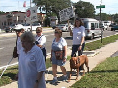 NFB of Florida East Hillsborough Capter member Tom Goldman, Sophia Brennar, Janice Butler, Susan Strasavich, and Merry Schoch join the chapter's annual White Cane Safety Day walk.