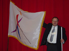 Gary Wunder displays the new NFB flag.