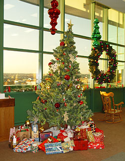 The Christmas tree and secret Santa gifts at the National Center for the Blind