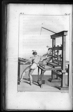 In this woodcut two blind students of the Royal Institute for Blind Youth, the Parisian school with which Louis Braille was associated,�are depicted operating a printing press. Printing was one of the professions blind people in France were often trained in during the early nineteenth century.