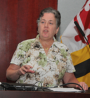 Sheila Amato speaking at the 2012 Braille Symposium
