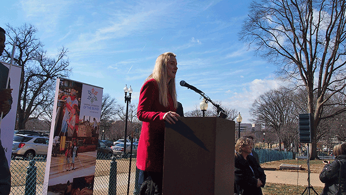President of the National Association of Blind Students Kathryn Webster was among those who spoke passionately about the challenges facing blind students.