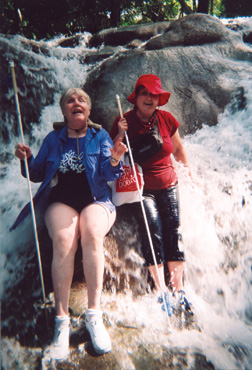 Seville Allen and Ramona Walhof enjoy the falls at Dunns River Falls in Jamaica.