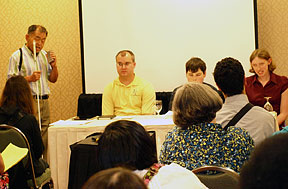 Dr. Al Maneki teaches the students attending a meeting of the NFB�s National Association of Blind Students.