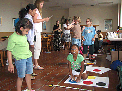 Blind children play Braille Twister at the National Center for the Blind in Baltimore.