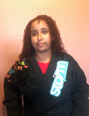 Sara Luna dressed in her full judo costume.